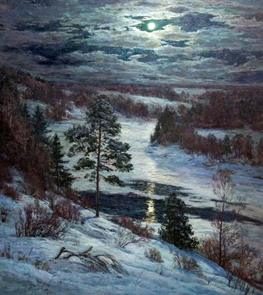 Зимняя Лунная ночь картина Янова Виктора