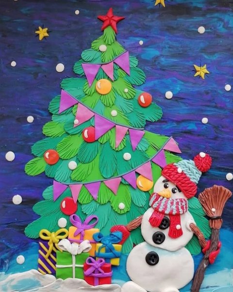 Новогодняя картина из пластилина