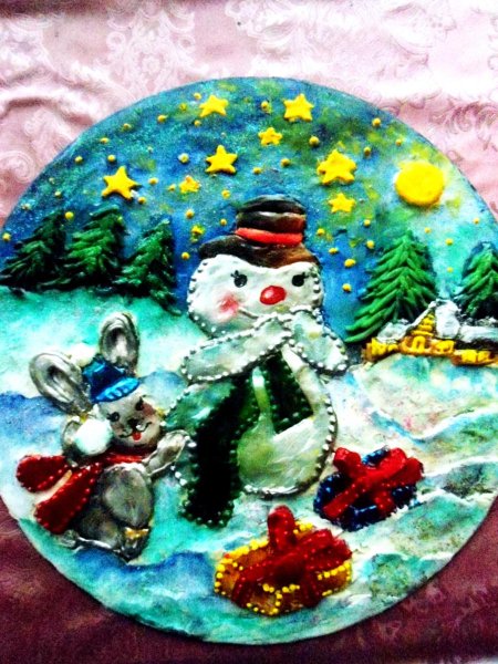 Пластилиновая живопись для детей новый год