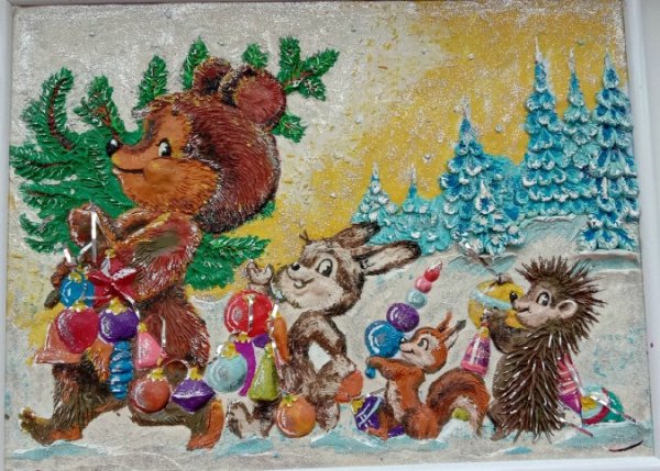 Рисование пластилином новый год