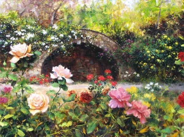 Картина розы в саду