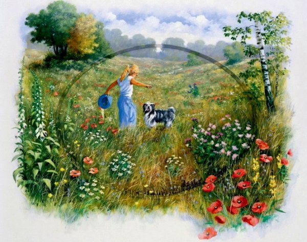 Дети на лужайке картина