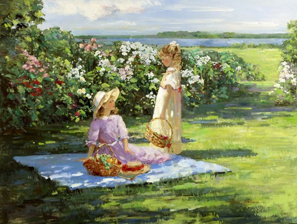 Живопись лужайка ребенок