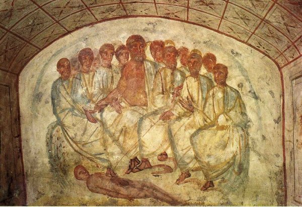 Фреска Воскрешение Лазаря катакомб на ВИА латина