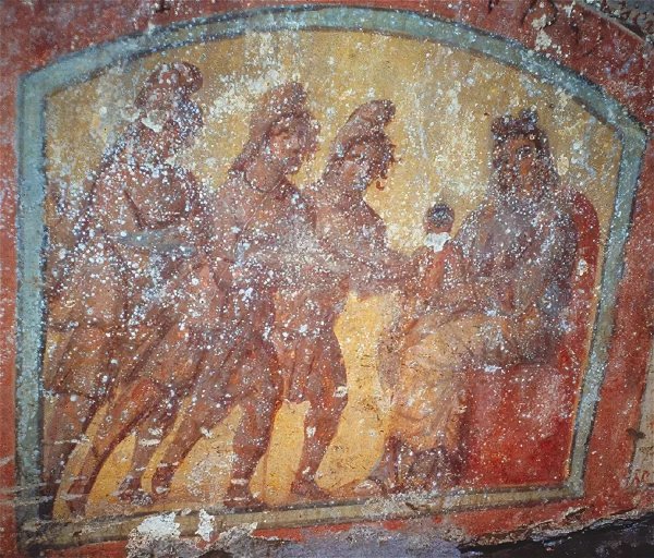 Фреска поклонение волхвов в катакомбах Присциллы