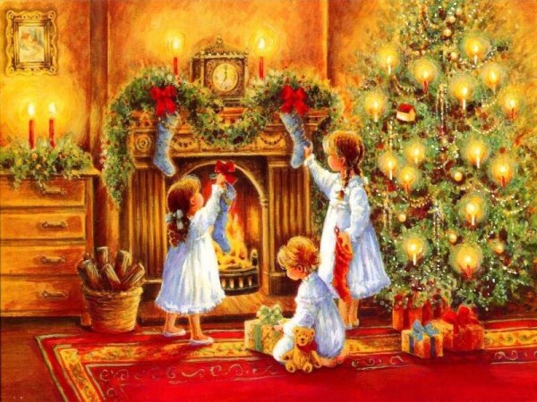 Фердинанд Теодор Хильдебрандт дети в ожидании ёлки