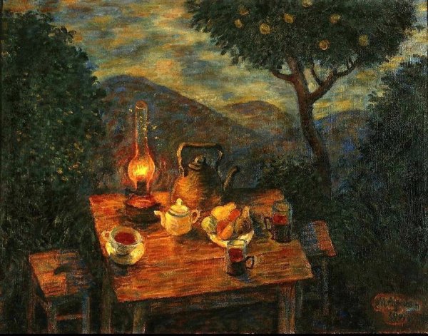 Чаепитие на веранде живопись