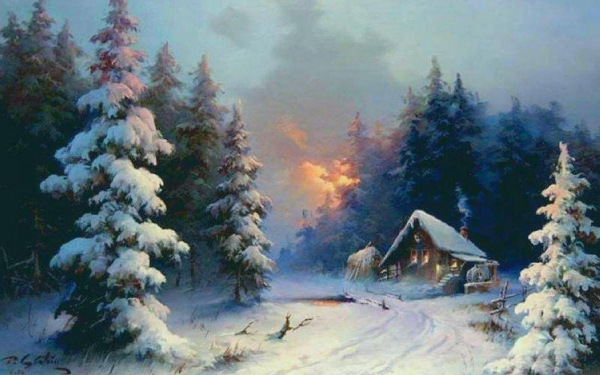 Художник Станислав Побытов зимний пейзаж