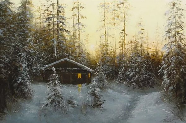 Зимний пейзаж с домиком