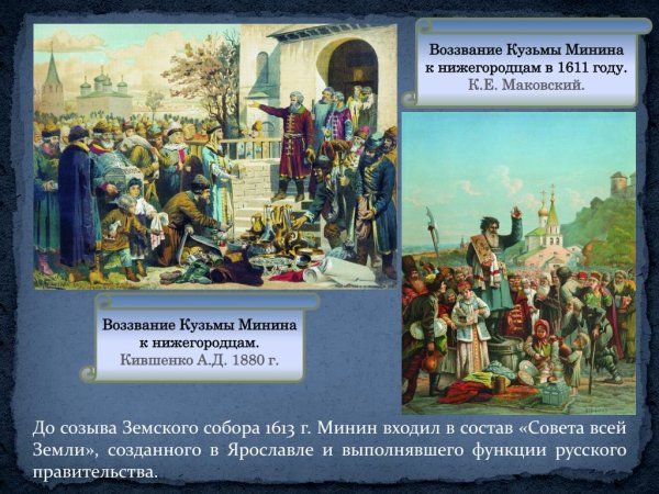 А.Д. Кившенко. Воззвание Кузьмы Минина к нижегородцам. 1611 Г.