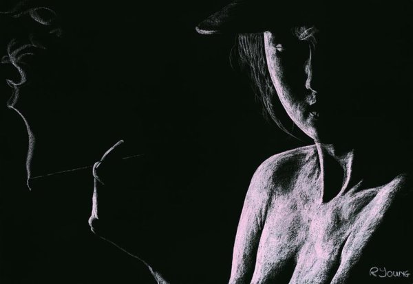 Силуэты пастелью на черном фоне