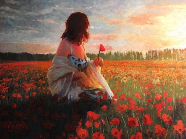 Девочка с маками живопись