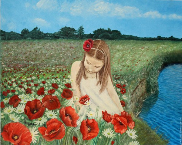 Девочка с маками живопись