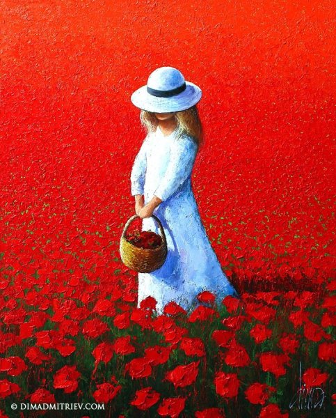 Живопись девушка в поле