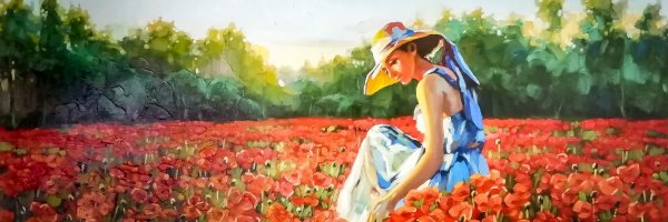 Картина девушка с маками в поле