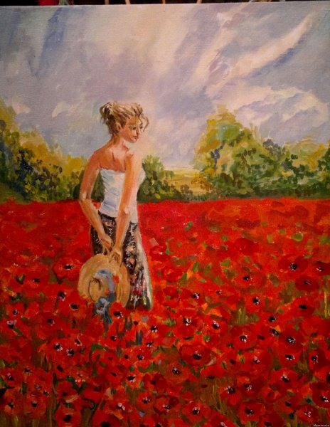 Картина девушка на маковом поле