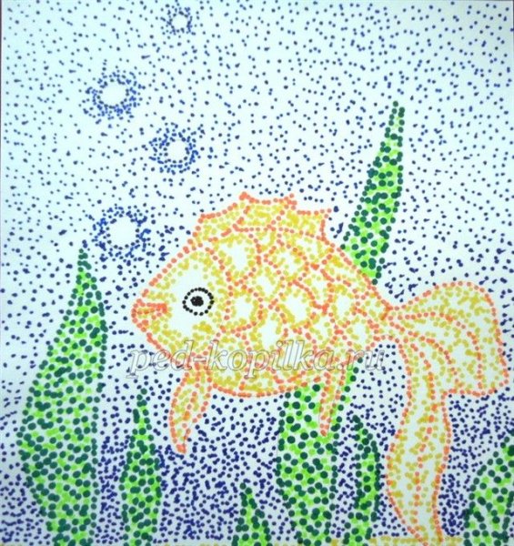 Золотая рыбка пуантилизм