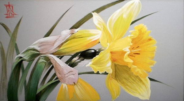 Живопись на стене цветы оранжевой орхидеи