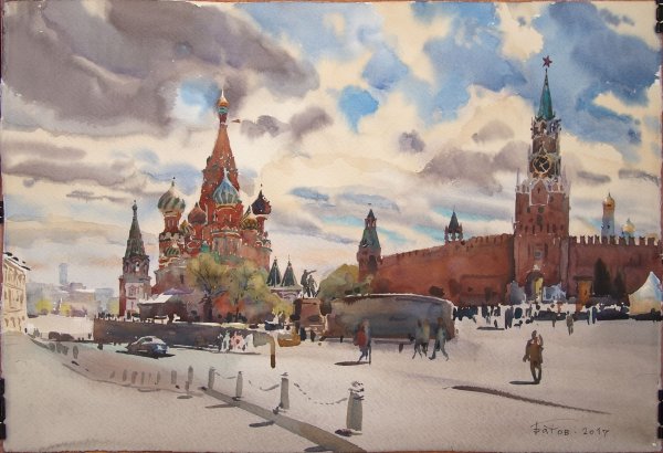 Покровский собор Москва акварель