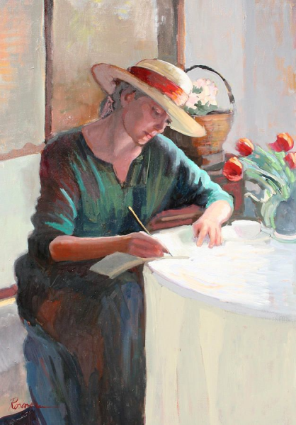 Женщина пишет живопись