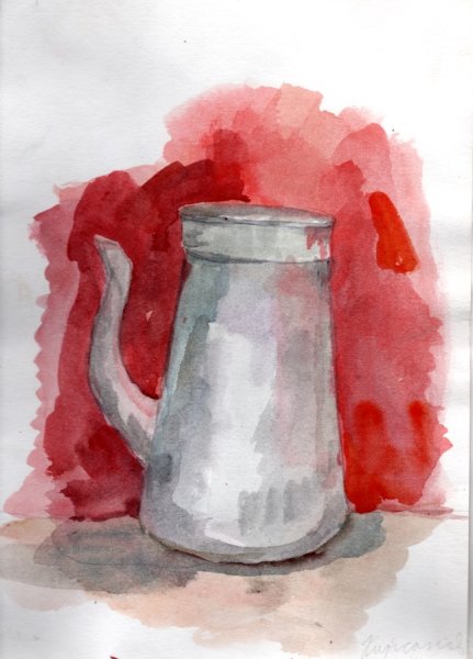 Белый чайник акварелью