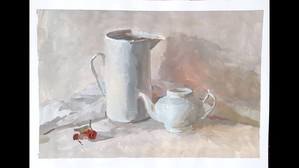 Белый натюрморт живопись гуашью