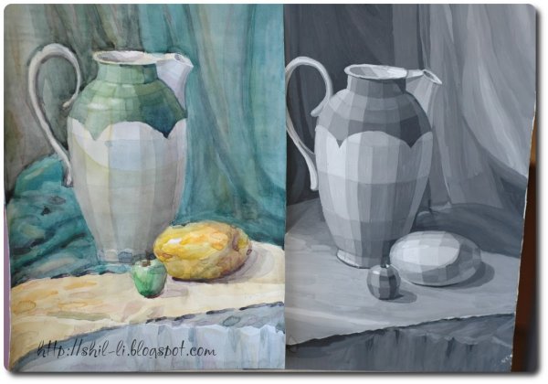 Кувшин гризайль гуашь