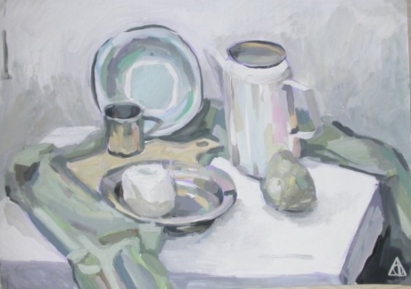 Белый натюрморт акварелью