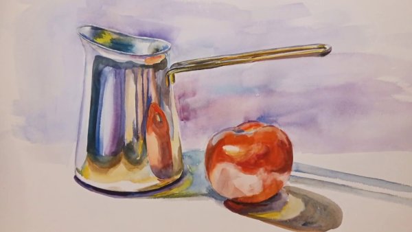 Металлические предметы акварелью