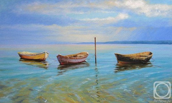 Пейзаж с лодкой живопись