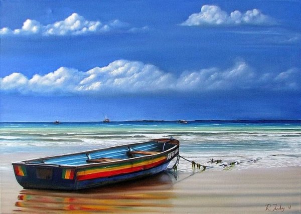 Живопись море лодки