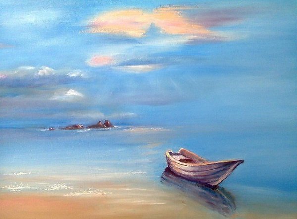 Живопись маслом морской пейзаж лодка