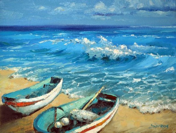 Морской пейзаж с лодкой