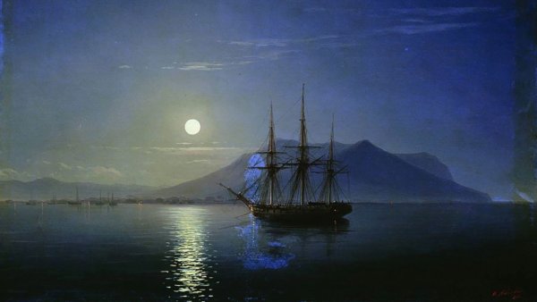Айвазовский парусник у берегов Крыма в лунную ночь