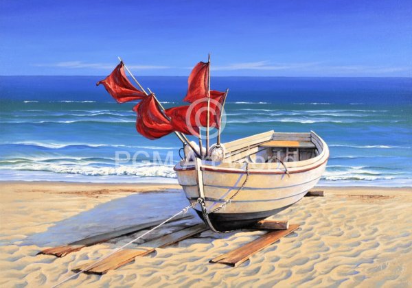 Картина лодка на берегу