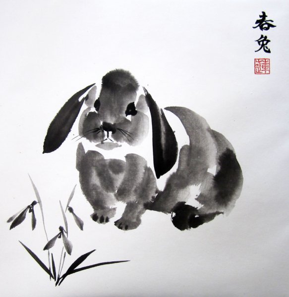 Суми-э японская живопись кролик