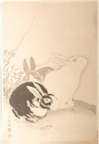 Китайская живопись тушь кролики