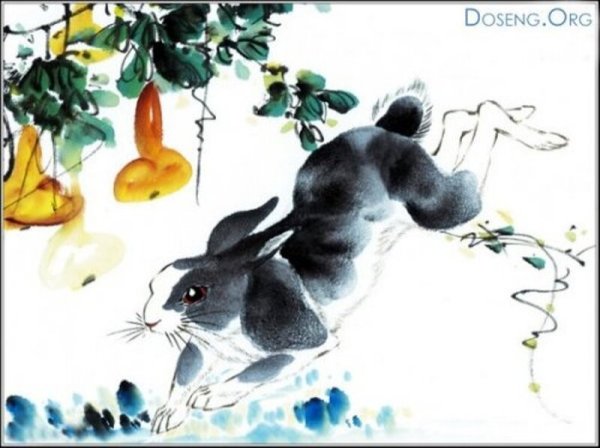 Традиционная китайская живопись кролики