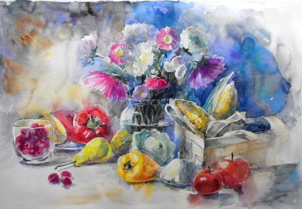 Лессировка акварелью натюрморт