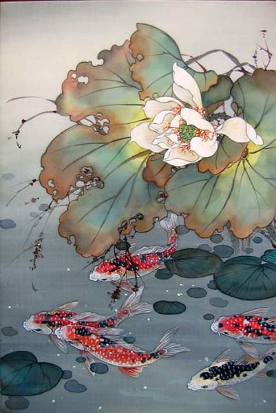 Китайская живопись батик цветы птицы