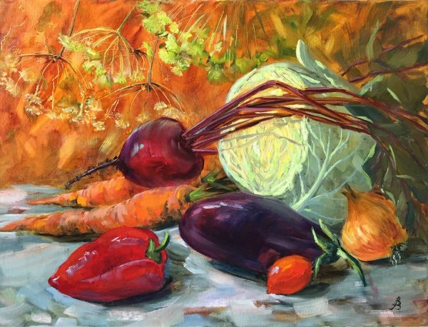 Натюрморт с овощами живопись