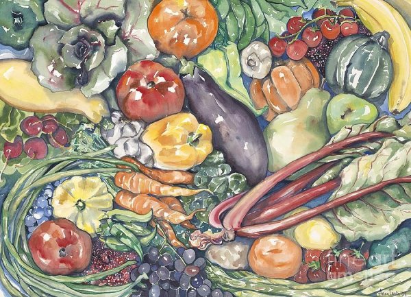 Простая картина из овощей и фруктов