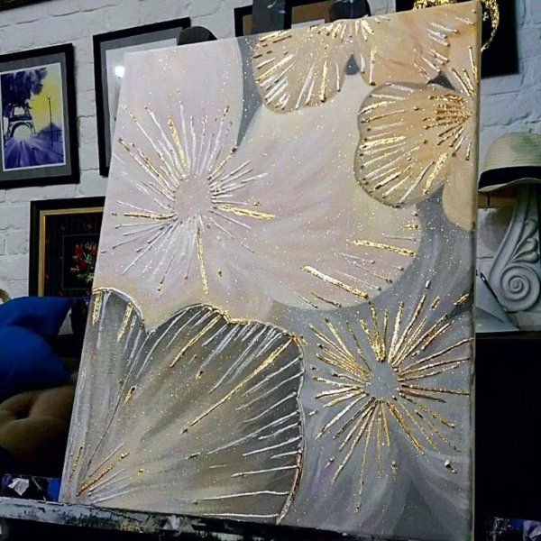 Одуванчики текстурной пастой и поталью