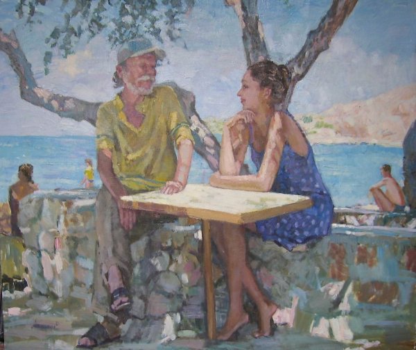 Двухфигурная композиция в интерьере живопись