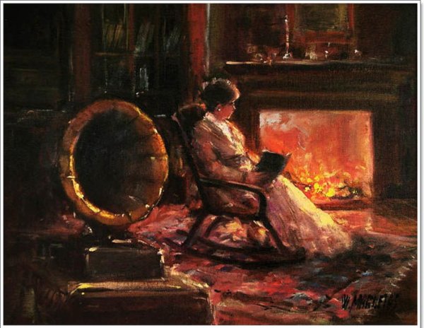 У камина живопись