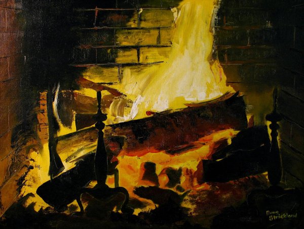 Огонь в печи живопись