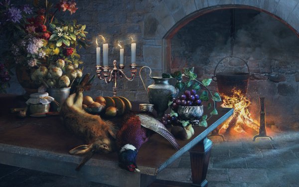 Камин с натюрмортом в живописи