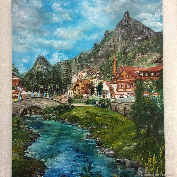 Картина масло Швейцария Альпы