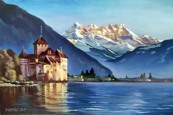 Горы живопись маслом Швейцария