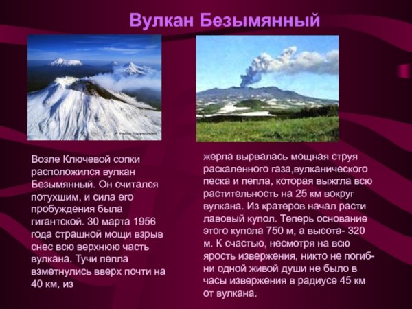 Вулкан безымянный презентация